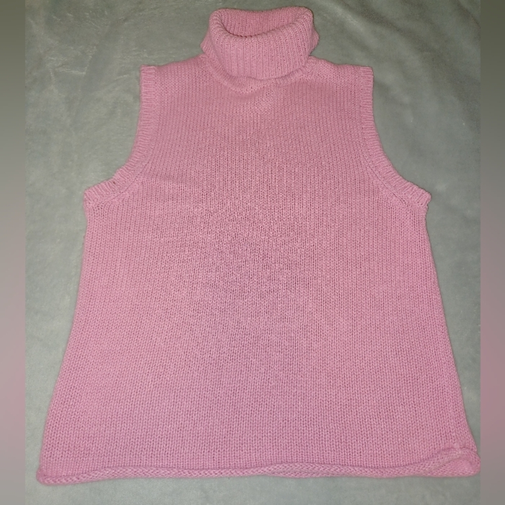 Pink Sleeveless Turtleneck Sweater